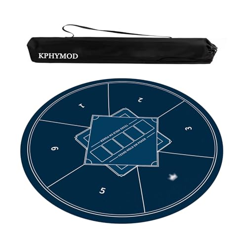 KPHYMOD Mahjong Spiel Matte Blaue, Runde Mahjong-Matte, Spieltisch-Abdeckung, rutschfest, Geräuschreduzierung, Poker-Kartenbrett, Gaming-Tischdecke Mit Tragetasche(Blue-3,37.4x37.4 in) von KPHYMOD