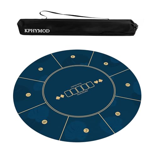KPHYMOD Mahjong Spiel Matte Blaue, Runde Mahjong-Matte, Spieltisch-Abdeckung, rutschfest, Geräuschreduzierung, Poker-Kartenbrett, Gaming-Tischdecke Mit Tragetasche(Blue-4,37.4x37.4 in) von KPHYMOD