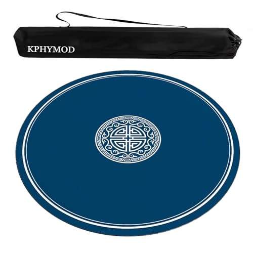 KPHYMOD Mahjong Spiel Matte Blaue, Runde Mahjong-Matte Mit Tragetasche, rutschfeste, Geräuschreduzierende Tischdecke Aus Polyester Für Pokerkartenbrettspiele(Blue-1,31.5x31.5 in) von KPHYMOD