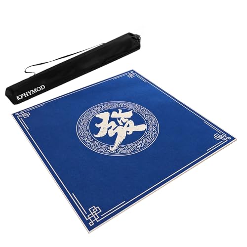 KPHYMOD Mahjong Spiel Matte Blaue Mahjong-Matte Mit Schwarzer Tragetasche, rutschfeste Und Geräuschreduzierende Tischabdeckung, rutschfeste Spielunterlage Für Pokerkarten(Blue-2,27.56x27.56in) von KPHYMOD