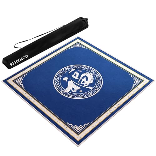KPHYMOD Mahjong Spiel Matte Blaue Mahjong-Matte Mit Schwarzer Tragetasche, rutschfeste Und Geräuschreduzierende Tischabdeckung, rutschfeste Spielunterlage Für Pokerkarten(Blue-3,27.56x27.56in) von KPHYMOD