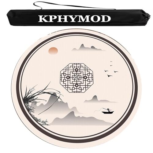 KPHYMOD Mahjong Spiel Matte Chinesisch Bedruckte Mahjong-Tischmatte mit Aufbewahrungstasche, rutschfeste, geräuschreduzierende runde Tischdecke, Brettspielmatte aus Samt(Beige,55.12x55.12 in) von KPHYMOD
