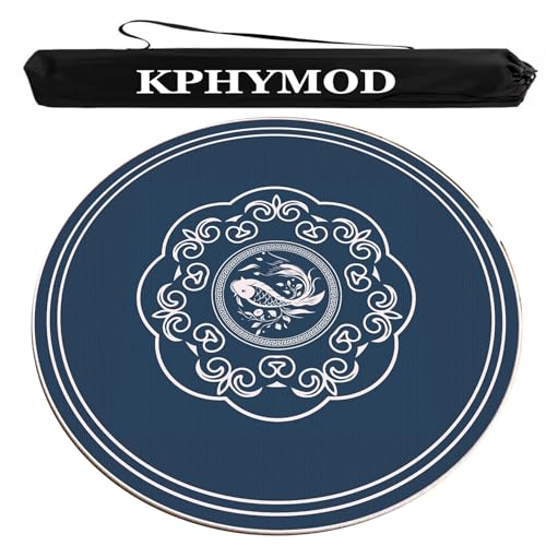 KPHYMOD Mahjong Spiel Matte Chinesisch Bedruckte Mahjong-Tischmatte mit Aufbewahrungstasche, rutschfeste, geräuschreduzierende runde Tischdecke, Brettspielmatte aus Samt(Blue,55.12x55.12 in) von KPHYMOD