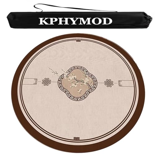 KPHYMOD Mahjong Spiel Matte Chinesisch Bedruckte Mahjong-Tischmatte mit Aufbewahrungstasche, rutschfeste, geräuschreduzierende runde Tischdecke, Brettspielmatte aus Samt(Brown,51.18x51.18 in) von KPHYMOD