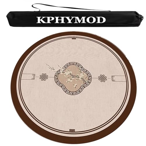 KPHYMOD Mahjong Spiel Matte Chinesisch Bedruckte Mahjong-Tischmatte mit Aufbewahrungstasche, rutschfeste, geräuschreduzierende runde Tischdecke, Brettspielmatte aus Samt(Brown,55.12x55.12 in) von KPHYMOD