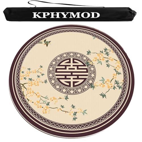 KPHYMOD Mahjong Spiel Matte Chinesische Mahjong-Tischmatte mit Aufbewahrungstasche, rutschfeste, geräuschreduzierende runde Tischdecke, Spielmatte aus verdicktem Karton(Beige,55.12x55.12 in) von KPHYMOD