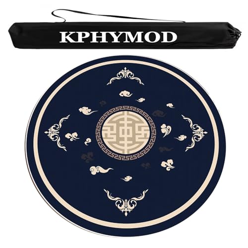 KPHYMOD Mahjong Spiel Matte Chinesische Mahjong-Tischmatte mit Aufbewahrungstasche, rutschfeste, geräuschreduzierende runde Tischdecke, Spielmatte aus verdicktem Karton(Blue,55.12x55.12 in) von KPHYMOD