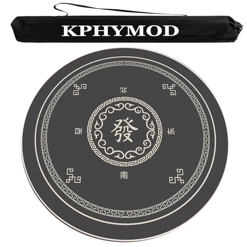 KPHYMOD Mahjong Spiel Matte Chinesische Mahjong-Tischmatte mit Aufbewahrungstasche, rutschfeste, geräuschreduzierende runde Tischdecke, Spielmatte aus verdicktem Karton(Gray,55.12x55.12 in) von KPHYMOD