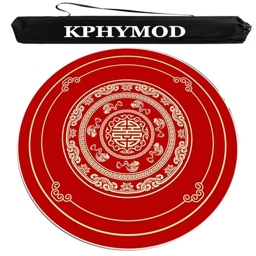 KPHYMOD Mahjong Spiel Matte Chinesische Mahjong-Tischmatte mit Aufbewahrungstasche, rutschfeste, geräuschreduzierende runde Tischdecke, Spielmatte aus verdicktem Karton(Red,55.12x55.12 in) von KPHYMOD
