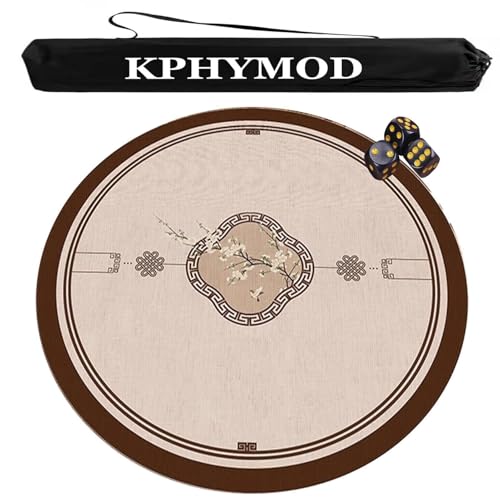 KPHYMOD Mahjong Spiel Matte Chinesische Mahjong-Tischmatte mit Tasche und 3 Würfeln, rutschfeste, geräuschreduzierende runde Tischdecke aus Samt, Brettspielmatte(Brown,31.5x31.5 in) von KPHYMOD