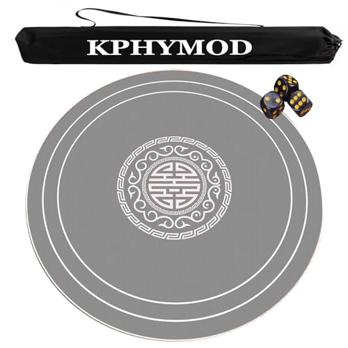 KPHYMOD Mahjong Spiel Matte Chinesische Mahjong-Tischmatte mit Tasche und 3 Würfeln, rutschfeste, geräuschreduzierende runde Tischdecke aus Samt, Brettspielmatte(Gray,39.37x39.37 in) von KPHYMOD