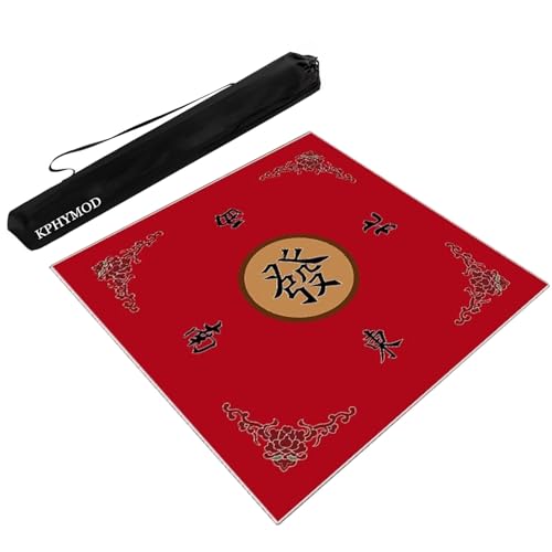 KPHYMOD Mahjong Spiel Matte Geräuschreduzierende, rutschfeste Mahjong-Matte Für Den Tisch, Tischdecke Für Brettspiele, Für Poker-, Karten- Und Dominospiele, Mit Tasche(Red,27.56x27.56 in) von KPHYMOD