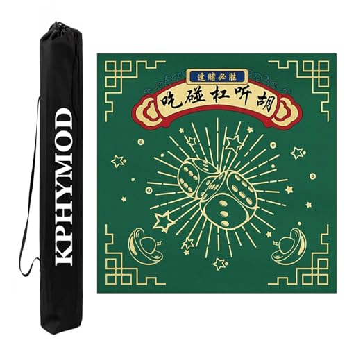 KPHYMOD Mahjong Spiel Matte Grün Bedruckte Mahjong-Matte Mit Tragetasche, rutschfeste, Geräuschreduzierende Domino-, Poker-, Brettspiel-Tischabdeckung(37.4x37.4in) von KPHYMOD