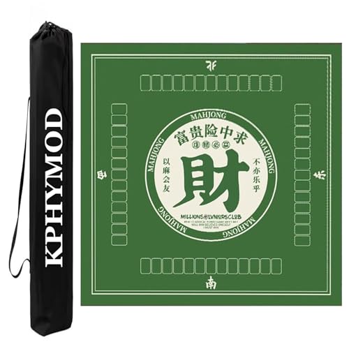 KPHYMOD Mahjong Spiel Matte Grüne Mahjong-Matte, rutschfeste Geräuschreduzierung, Gaming-Tischabdeckung Aus Polyesterfaser Für Mah-Jongg-Karten-Brettspiele(Green-2,35.43x35.43in) von KPHYMOD