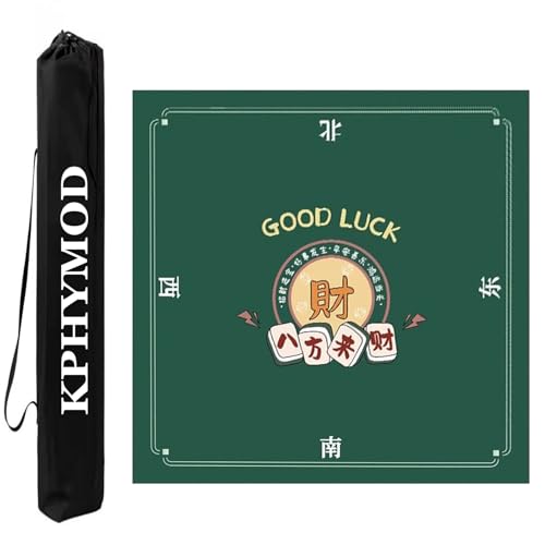 KPHYMOD Mahjong Spiel Matte Grüne Mahjong-Matte Für Mah-Jongg-Pokerkarten, rutschfeste Geräuschunterdrückung, Chinesische Spieltischabdeckung Mit Tragetasche(Green-1,27.56x27.56in) von KPHYMOD
