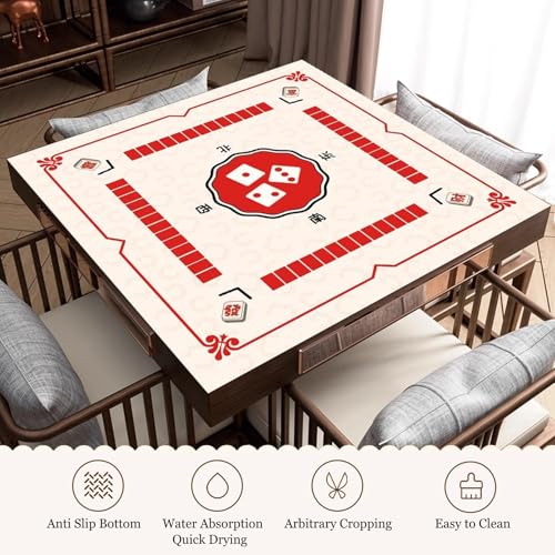 KPHYMOD Mahjong Spiel Matte Mahjong-Matte, rutschfest, Geräuschreduzierung, Domino, Poker, Karten Und Brettspiele, Tischabdeckung Mit Tragetasche(Red,37.4x37.4in) von KPHYMOD