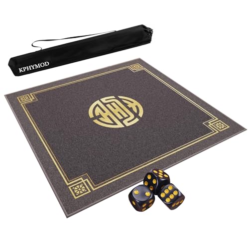 KPHYMOD Mahjong Spiel Matte Mahjong-Matte Mit 1 Tragetasche Und 3 Würfeln, rutschfeste Und Geräuschreduzierende Mehrzweck-Tischdecke Für Mah-Jongg-Kartenbrett-Kachelspiele(Gray,27.56x27.56 in) von KPHYMOD