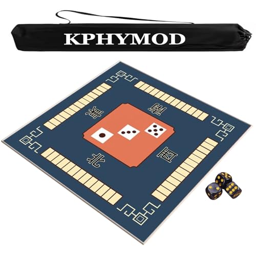 KPHYMOD Mahjong Spiel Matte Mahjong-Matte Mit Anleitung Und Regeln, rutschfeste Und Geräuschreduzierende Tischdecke, Brettspielmatte Mit Tragetasche Und 3 Würfeln(Blue,51.18x51.18 in) von KPHYMOD