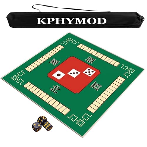 KPHYMOD Mahjong Spiel Matte Mahjong-Matte Mit Anleitung Und Regeln, rutschfeste Und Geräuschreduzierende Tischdecke, Brettspielmatte Mit Tragetasche Und 3 Würfeln(Green,51.18x51.18 in) von KPHYMOD