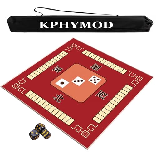 KPHYMOD Mahjong Spiel Matte Mahjong-Matte Mit Anleitung Und Regeln, rutschfeste Und Geräuschreduzierende Tischdecke, Brettspielmatte Mit Tragetasche Und 3 Würfeln(Red,51.18x51.18 in) von KPHYMOD