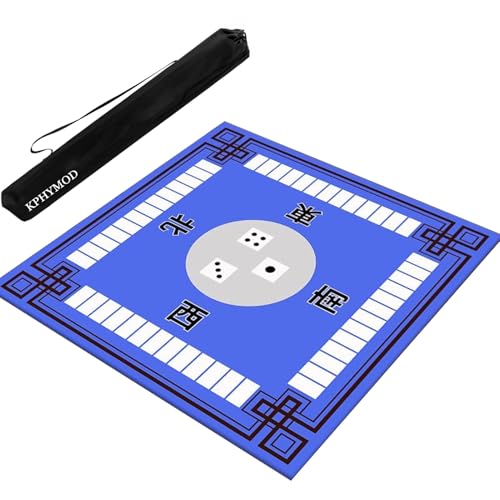 KPHYMOD Mahjong Spiel Matte Mahjong-Matte Mit Regeln Und Windrichtung, Geräuschreduzierende, rutschfeste Tischdecke Für Brett-, Karten- Und Dominospiele(Blue,33.46x33.46 in) von KPHYMOD