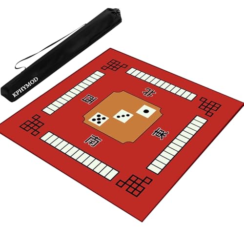KPHYMOD Mahjong Spiel Matte Mahjong-Matte Mit Regeln Und Windrichtung, Geräuschreduzierende, rutschfeste Tischdecke Für Brett-, Karten- Und Dominospiele(Red,37.4x37.4 in) von KPHYMOD