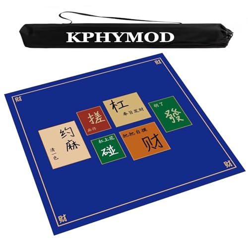 KPHYMOD Mahjong Spiel Matte Mahjong-Matte für den Tisch, rutschfeste, geräuschreduzierende Tischdecke mit 1 Tragetasche für Pokerkarten, Kacheln und Brettspiele, Domino(Blue,51.18x51.18 in) von KPHYMOD