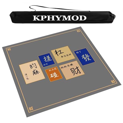 KPHYMOD Mahjong Spiel Matte Mahjong-Matte für den Tisch, rutschfeste, geräuschreduzierende Tischdecke mit 1 Tragetasche für Pokerkarten, Kacheln und Brettspiele, Domino(Gray,51.18x51.18 in) von KPHYMOD