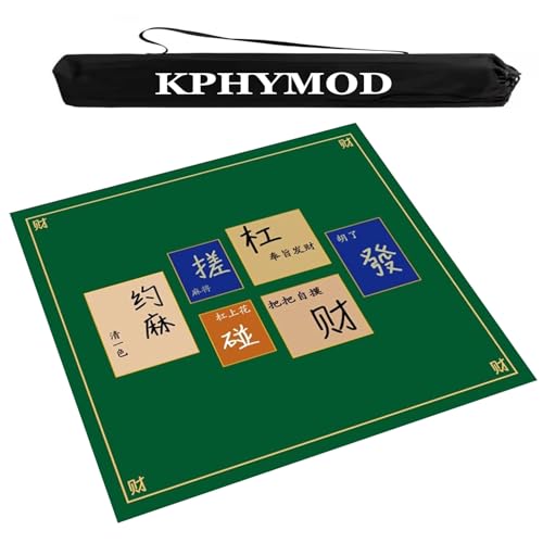 KPHYMOD Mahjong Spiel Matte Mahjong-Matte für den Tisch, rutschfeste, geräuschreduzierende Tischdecke mit 1 Tragetasche für Pokerkarten, Kacheln und Brettspiele, Domino(Green,51.18x51.18 in) von KPHYMOD