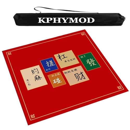 KPHYMOD Mahjong Spiel Matte Mahjong-Matte für den Tisch, rutschfeste, geräuschreduzierende Tischdecke mit 1 Tragetasche für Pokerkarten, Kacheln und Brettspiele, Domino(Red,51.18x51.18 in) von KPHYMOD