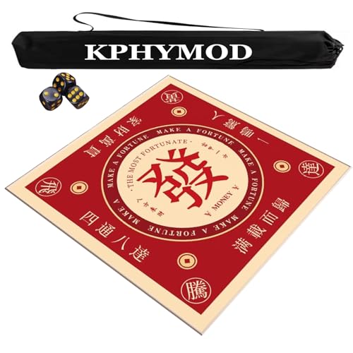 KPHYMOD Mahjong Spiel Matte Mahjong-Matte mit Tragetasche und 3 Würfeln, verdickte Polyester-Tischdecke, rutschfest und geräuschreduzierend, Karten- und Kachelspielmatte(Blue,23.62x23.62 in) von KPHYMOD