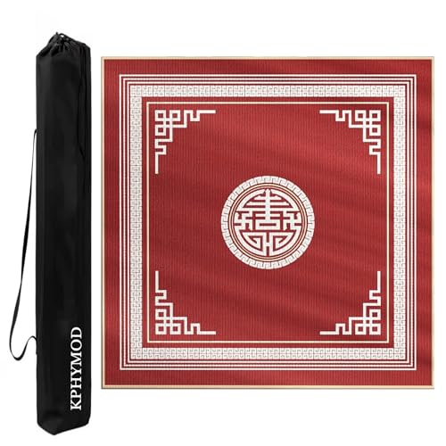 KPHYMOD Mahjong Spiel Matte Mahjong-Matten-Set Mit Rutschfester Gummiunterseite, Gaming-Tischabdeckung Aus Polyesterfaser Für Mah Jongg Poke Dominoes Kartenbrettspiele(Red,27.56x27.56in) von KPHYMOD