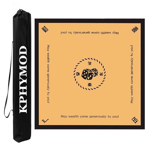 KPHYMOD Mahjong Spiel Matte Mahjong-Tischmatte, Geeignet Für Mah-Jongg-Tile-Poker-Domino-Spiel, rutschfeste Gaming-Unterlage Mit Geräuschreduzierung Und Tragetasche(Yellow,35.43x35.43in) von KPHYMOD