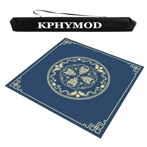 KPHYMOD Mahjong Spiel Matte Mahjong-Tischmatte, rutschfest, geräuschreduzierend, blau, Druck im chinesischen Stil, blau, Spieltischdecke, Poker, Domino, Kartenspielmatte(47.24x47.24in) von KPHYMOD