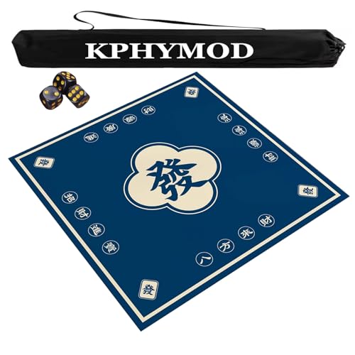 KPHYMOD Mahjong Spiel Matte Mahjong-Tischmatte mit Tragetasche und 3 Würfeln, rutschfeste Brettspielmatte mit Geräuschreduzierung, quadratische, verdickte Wildleder-Tischdecke(Blue,23.62x23.62 in) von KPHYMOD