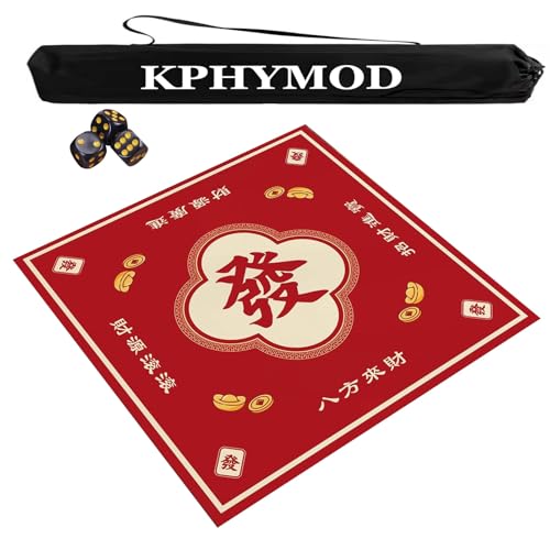 KPHYMOD Mahjong Spiel Matte Mahjong-Tischmatte mit Tragetasche und 3 Würfeln, rutschfeste Brettspielmatte mit Geräuschreduzierung, quadratische, verdickte Wildleder-Tischdecke(Red,51.18x51.18 in) von KPHYMOD