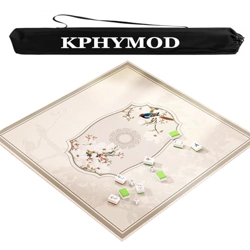 KPHYMOD Mahjong Spiel Matte Mahjong-Tischset Mit Chinesischem Aufdruck Und Aufbewahrungstasche, rutschfeste, Geräuschreduzierende Runde Tischdecke, Quadratische Wildleder-Gamingmatte(59.06x59.06 in) von KPHYMOD
