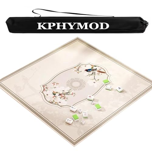 KPHYMOD Mahjong Spiel Matte Mahjong-Tischset Mit Chinesischem Aufdruck Und Aufbewahrungstasche, rutschfeste, Geräuschreduzierende Runde Tischdecke, Quadratische Wildleder-Gamingmatte(59.06x59.06 in) von KPHYMOD
