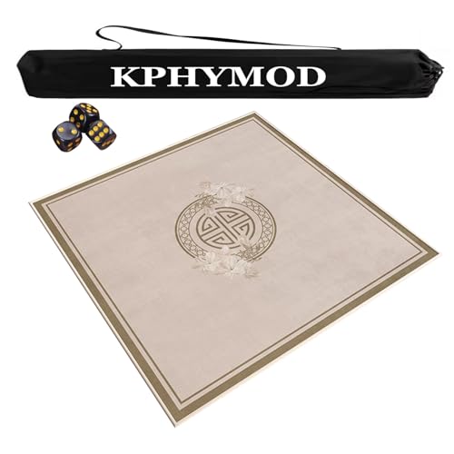 KPHYMOD Mahjong Spiel Matte Mahjong-Tischset Mit Tragetasche Und 3 Würfeln, Minimalistisch Bedruckte Quadratische Tischdecke Im Chinesischen Stil, Stille Spielmatte(Beige,51.18x51.18 in) von KPHYMOD