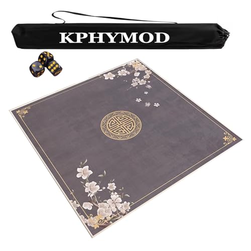 KPHYMOD Mahjong Spiel Matte Mahjong-Tischset Mit Tragetasche Und 3 Würfeln, Minimalistisch Bedruckte Quadratische Tischdecke Im Chinesischen Stil, Stille Spielmatte(Gray,23.62x23.62 in) von KPHYMOD