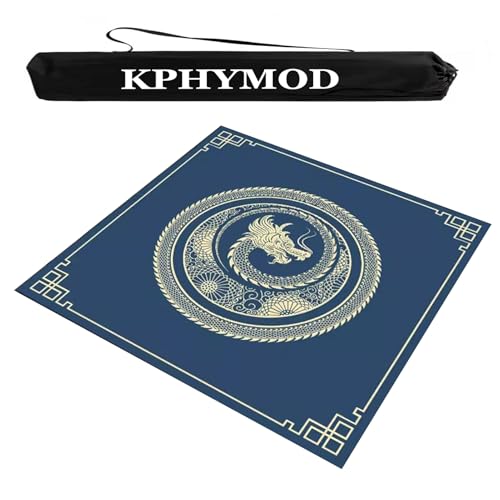 KPHYMOD Mahjong Spiel Matte Mahjong-Tischset mit Tragetasche, quadratische Tischdecke im chinesischen Stil mit Aufdruck, rutschfest und geräuschreduzierend, Pokerspielmatte(Blue,35.43x35.43in) von KPHYMOD