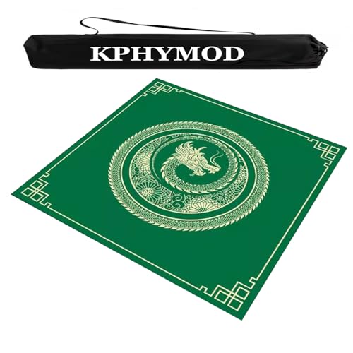 KPHYMOD Mahjong Spiel Matte Mahjong-Tischset mit Tragetasche, quadratische Tischdecke im chinesischen Stil mit Aufdruck, rutschfest und geräuschreduzierend, Pokerspielmatte(Green,23.62x23.62in) von KPHYMOD
