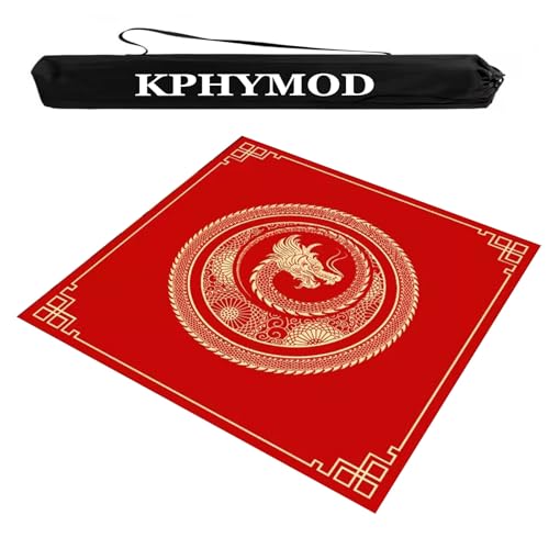 KPHYMOD Mahjong Spiel Matte Mahjong-Tischset mit Tragetasche, quadratische Tischdecke im chinesischen Stil mit Aufdruck, rutschfest und geräuschreduzierend, Pokerspielmatte(Red,23.62x23.62in) von KPHYMOD