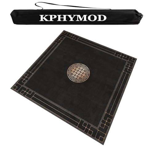 KPHYMOD Mahjong Spiel Matte Moderne Mahjong-Tischmatte Mit Tragetasche, rutschfeste, Geräuschreduzierende, Quadratische, Verdickte Tischdecke, Matte Für Brett- Und Pokerspiele(Black,23.62x23.62 in) von KPHYMOD