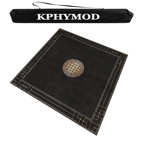 KPHYMOD Mahjong Spiel Matte Moderne Mahjong-Tischmatte Mit Tragetasche, rutschfeste, Geräuschreduzierende, Quadratische, Verdickte Tischdecke, Matte Für Brett- Und Pokerspiele(Black,47.24x47.24 in) von KPHYMOD