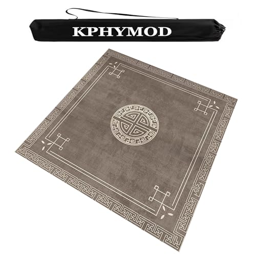 KPHYMOD Mahjong Spiel Matte Moderne Mahjong-Tischmatte Mit Tragetasche, rutschfeste, Geräuschreduzierende, Quadratische, Verdickte Tischdecke, Matte Für Brett- Und Pokerspiele(Gray,47.24x47.24 in) von KPHYMOD
