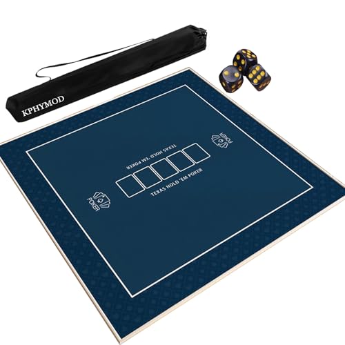 KPHYMOD Mahjong Spiel Matte Poker-Mahjong-Spielmatte Mit Reisetasche Und 3 Würfeln, rutschfeste, Geräuschreduzierende Quadratische Tischdecke(Blue,51.18x51.18 in) von KPHYMOD