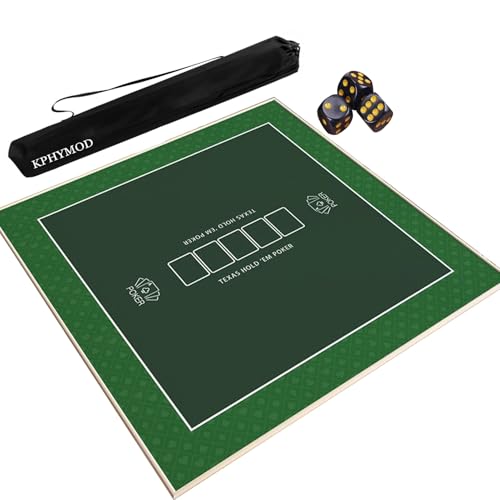KPHYMOD Mahjong Spiel Matte Poker-Mahjong-Spielmatte Mit Reisetasche Und 3 Würfeln, rutschfeste, Geräuschreduzierende Quadratische Tischdecke(Green,55.12x55.12 in) von KPHYMOD