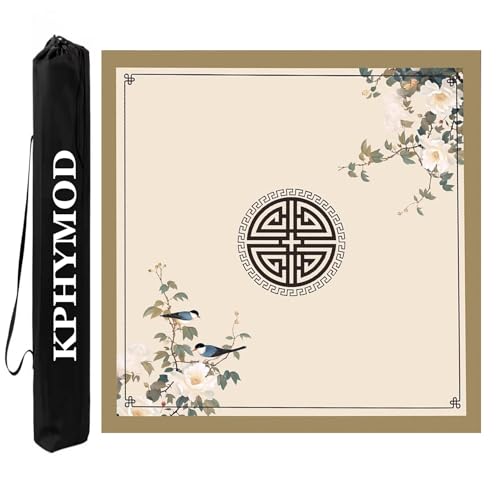 KPHYMOD Mahjong Spiel Matte Quadratische Mahjong-Matte, rutschfest, Geräuschreduzierend, Poker-Kartenspiele-Tischdecke Mit Kordelzug(Khaki,27.56x27.56in) von KPHYMOD