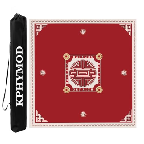 KPHYMOD Mahjong Spiel Matte Quadratische Mahjong-Matte, rutschfest, Geräuschreduzierend, Poker-Kartenspiele-Tischdecke Mit Kordelzug(Red,27.56x27.56in) von KPHYMOD